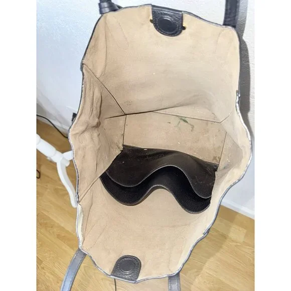 Michael Kors Soft Leather Tote Shoulder Bag Large Black/Gold MK Logo Suede - Picture 7 of 7